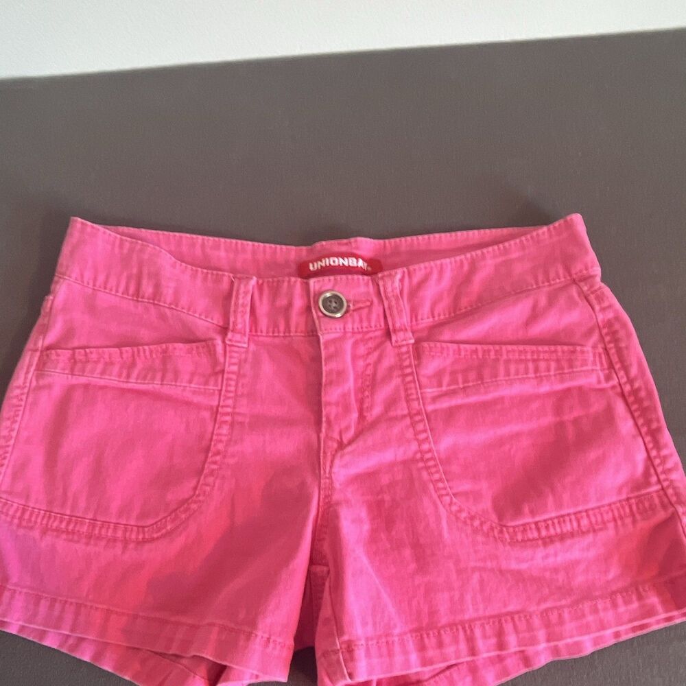 UNIONBAY Women’s Pink Twill Chino Shorts Mid Rise Pockets Flat Front 5